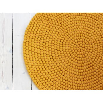 Covor cu bile din lână Wooldot Ball Rugs, ⌀ 140 cm, galben muștar