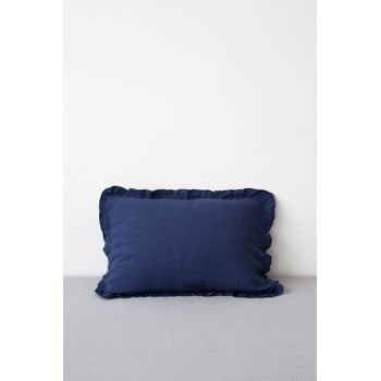 Față de pernă din in cu tiv plisat linen tales, 50 x 60 cm, albastru marin