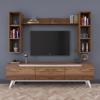 Set comodă tv cu 3 rafturi de perete wren, natural