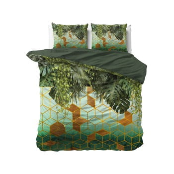 Lenjerie de pat din bumbac satinat, pentru pat dublu DH Botanical Dreams Forest Sceptic Green, 200 x 200 cm
