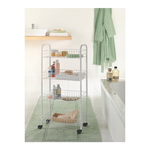 Bílý pojízdný stojan s 4 policemi Metaltex Pisa