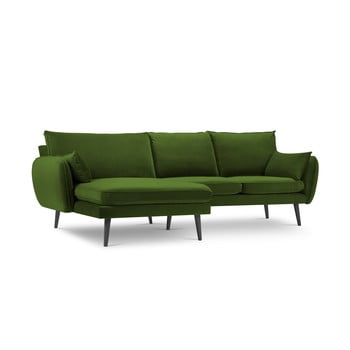 Colțar cu tapițerie din catifea kooko home lento, colț pe stânga, verde