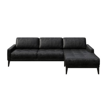 Colțar din piele cu șezlong pe partea dreaptă mesonica musso tufted, negru