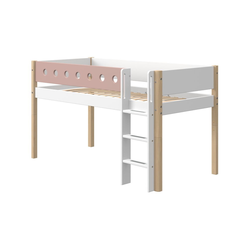 Růžovo-bílá dětská postel s nohami z březového dřeva Flexa White, výška 120 cm
