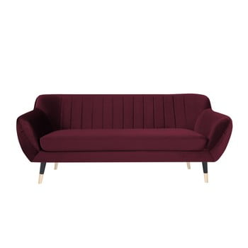 Canapea cu 3 locuri mazzini sofas benito cu picioare negre, vișiniu