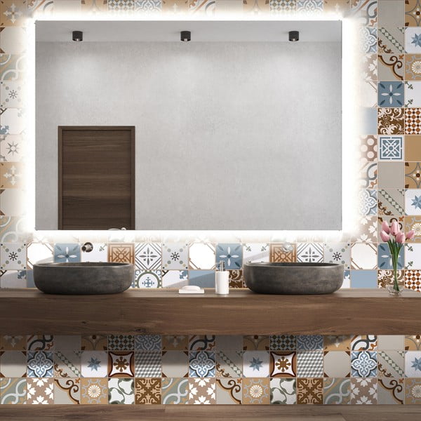 Sada 30 nástěnných samolepek Ambiance Wall Stickers Cement Tiles Azulejos Estefania, 15 x 15 cm