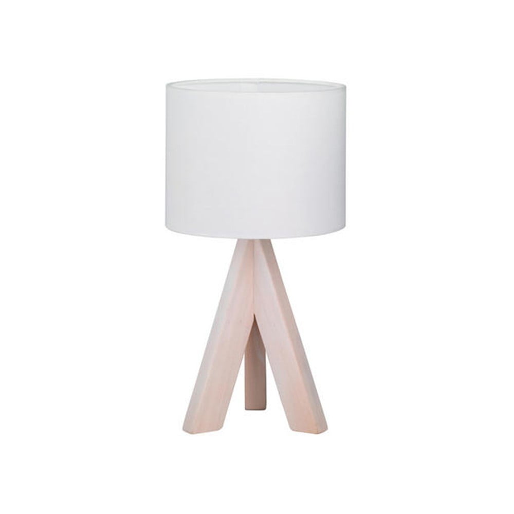 Bílá stolní lampa z přírodního dřeva a tkaniny Trio Ging, výška 31 cm