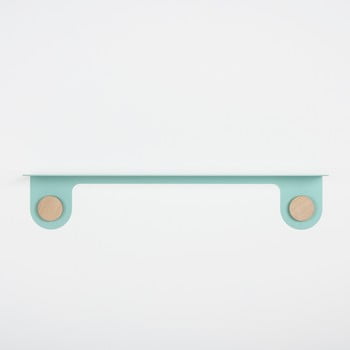 Raft de perete din oțel și detalii din lemn de stejar, cu 2 cârlige gazzda hook, lungime 70 cm, verde