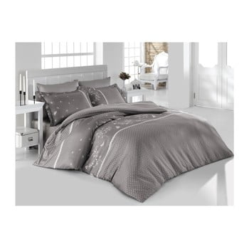Lenjerie cu cearșaf din bumbac ranforce pentru pat dublu azara gray, 200 x 220 cm