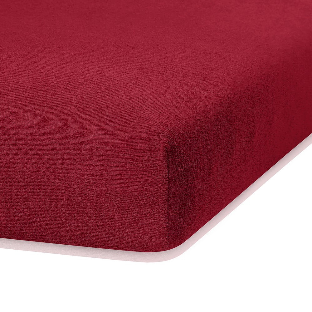 Tmavě červené elastické prostěradlo s vysokým podílem bavlny AmeliaHome Ruby, 160/180 x 200 cm