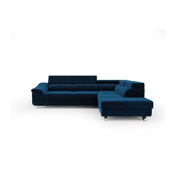 Canapea extensibilă cu înveliș de catifea windsor & co sofas apollon, pe partea dreaptă, albastru