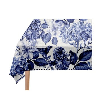 Față de masă linen couture blue birds, 140 x 200 cm