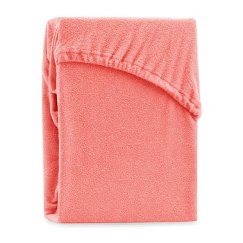 Cearșaf elastic pentru pat dublu AmeliaHome Ruby Coral, 200-220 x 200 cm, corai