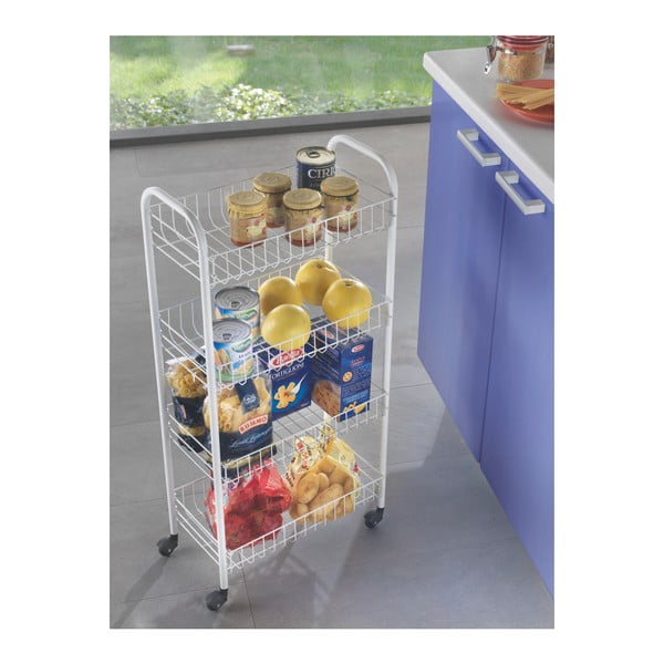 Bílý pojízdný stojan s 4 policemi Metaltex Pisa