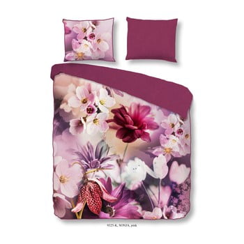 Lenjerie din bumbac satin pentru pat dublu Descanso Sonja Pink, 200 x 200 cm, roz