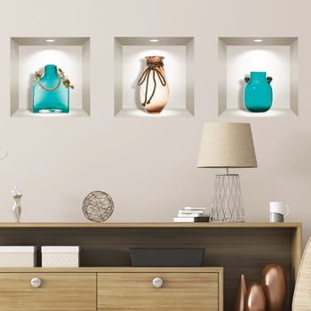 Set 3 autocolante 3d pentru perete ambiance decorative seaside vases