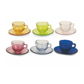 Set 6 cești din sticlă cu farfurioară villa d'este coloured, 80 ml, multicolor