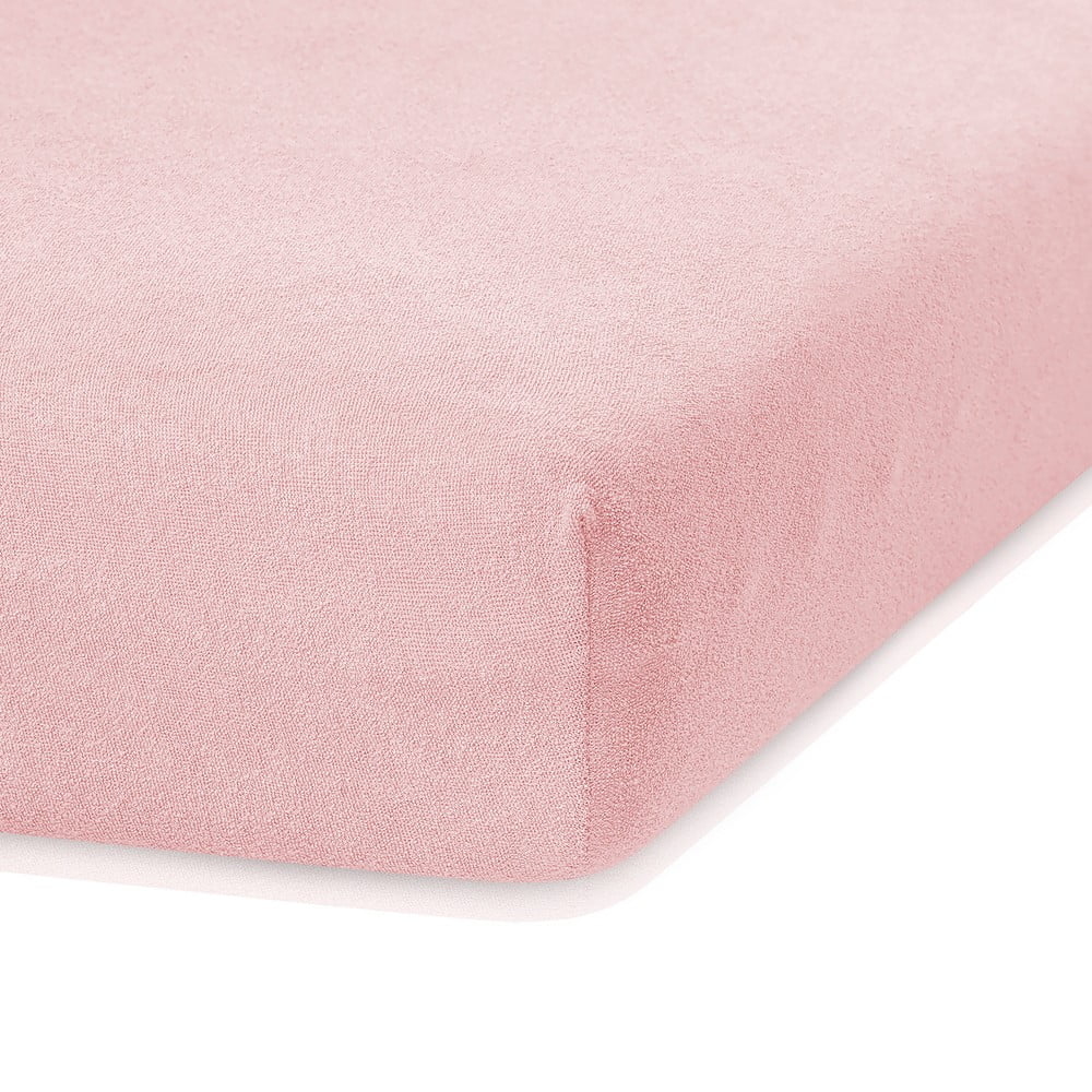 Světle růžové elastické prostěradlo s vysokým podílem bavlny AmeliaHome Ruby, 120/140 x 200 cm