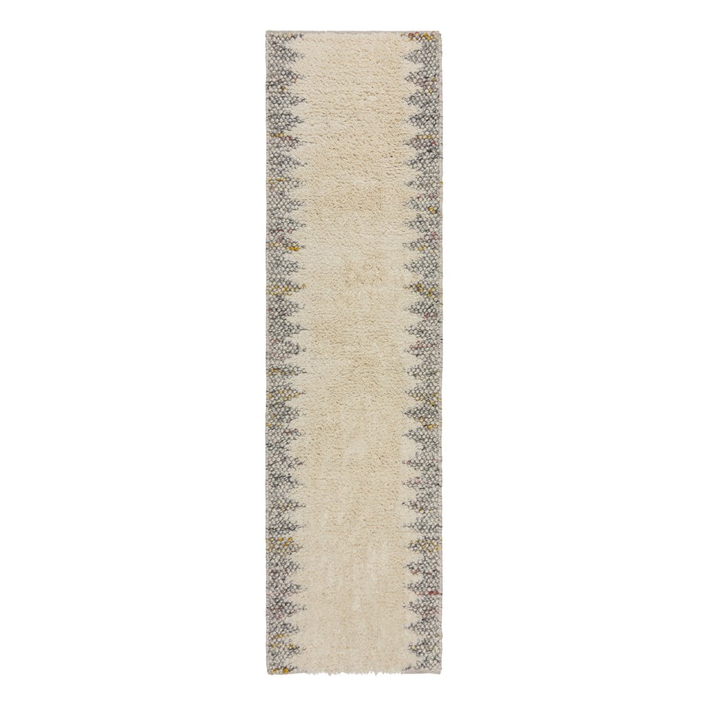 Šedo-krémový ručně tkaný běhoun s příměsí vlny 60x230 cm Minerals Border – Flair Rugs