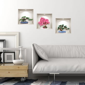 Set 3 autocolante 3d pentru perete ambiance natural and colorful bonsai