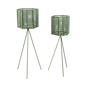 Set 2 suporturi metalice pentru ghiveci pt living hexagon, verde închis