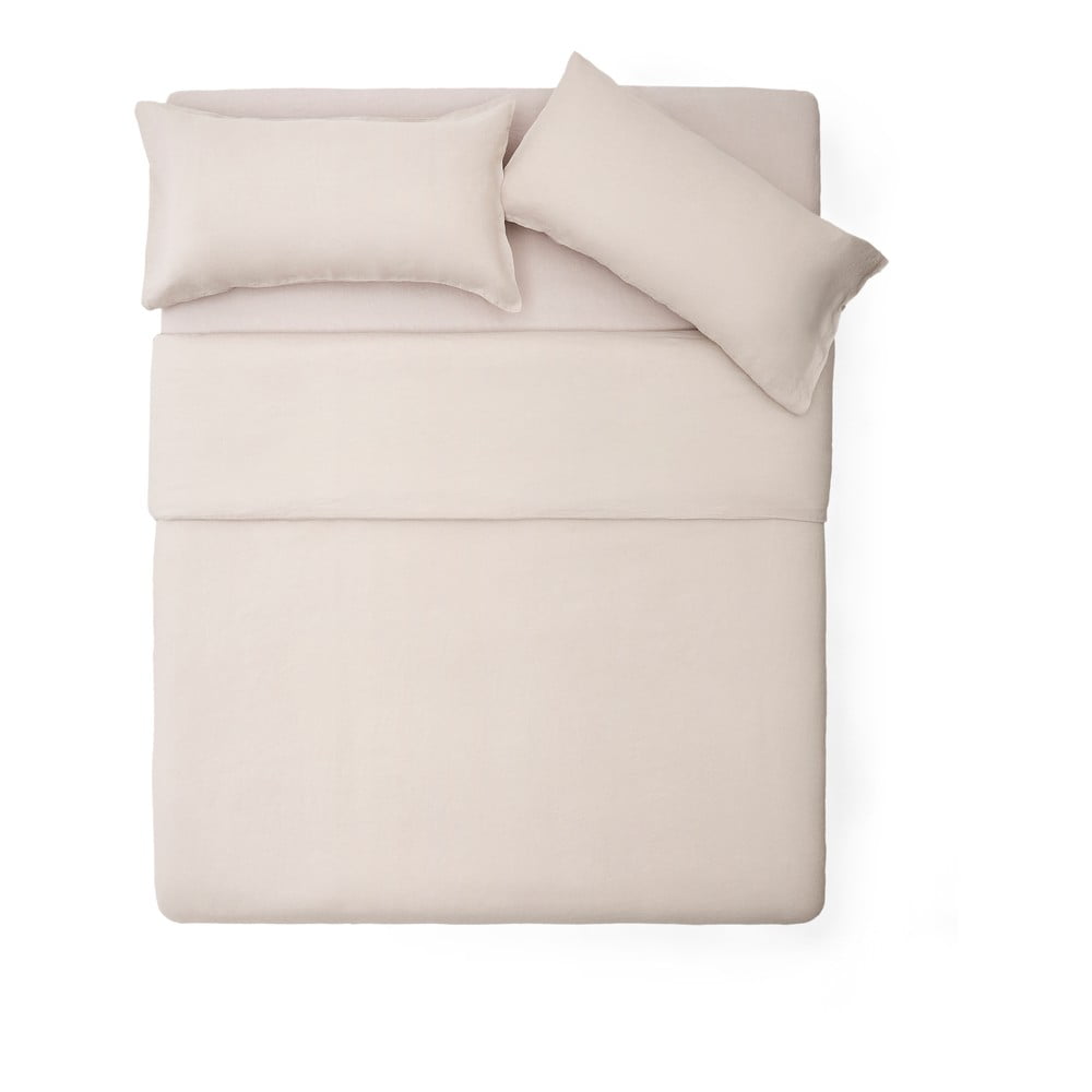 Povlečení šedobéžové na dvoulůžko/prodloužené s příměsí lnu 240x220 cm Simmel – Kave Home