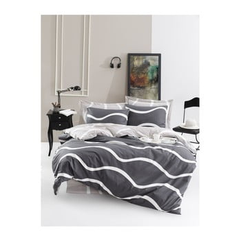 Lenjerie de pat cu cearșaf din bumbac ranforce, pentru pat dublu Mijolnir Novia Grey, 160 x 220 cm