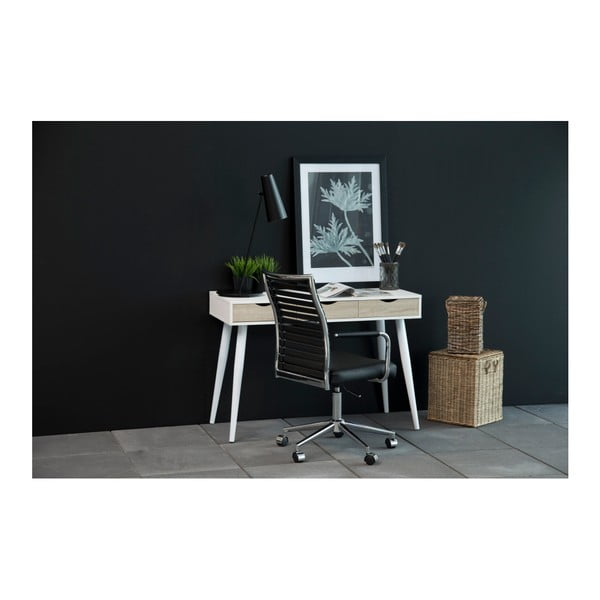 Bílý pracovní stůl se 3 zásuvkami v dekoru dřeva Actona Neptun