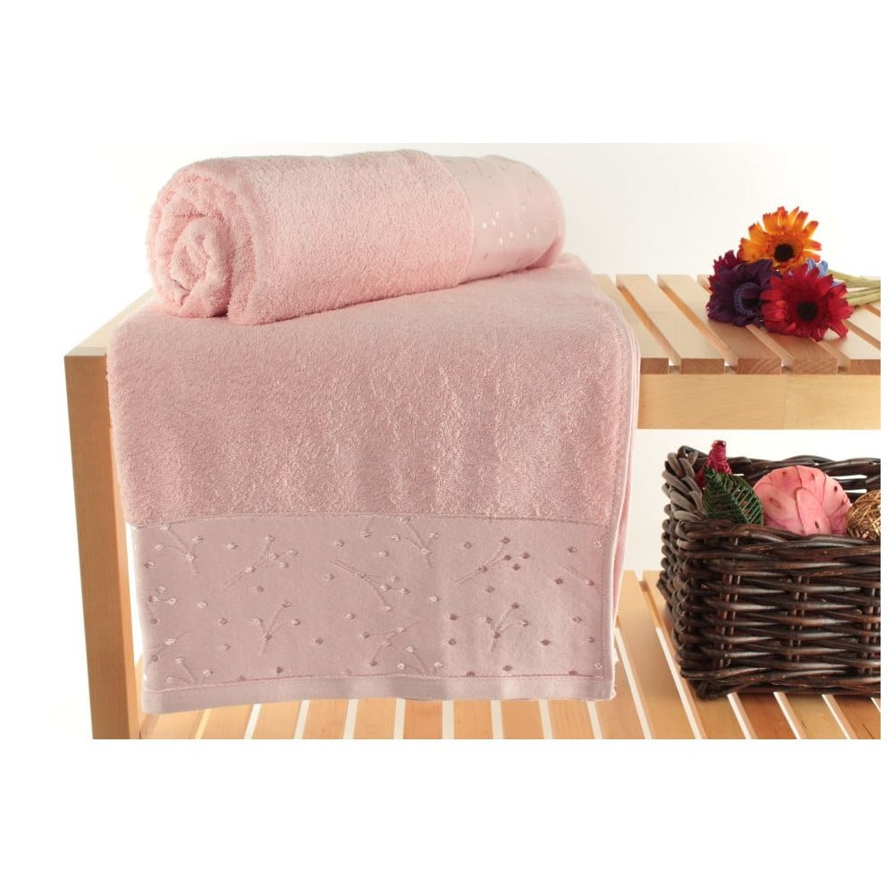 Sada 2 růžových ručníků z čisté bavlny Tomur, 90 x 150 cm