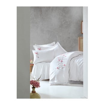 Lenjerie de pat din bumbac satinat și cearșaf perla white, 200 x 220 cm,