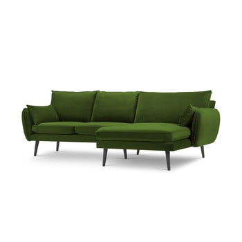 Colțar cu tapițerie din catifea kooko home lento, colț pe dreapta, verde