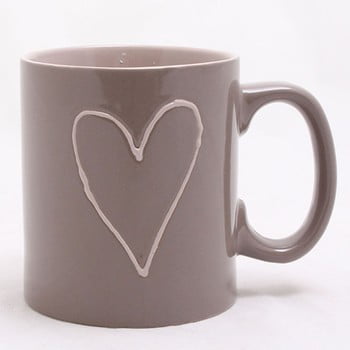 Cană ceramică, decorată manual, Dakls Heart Dark, 0,5 l, bej