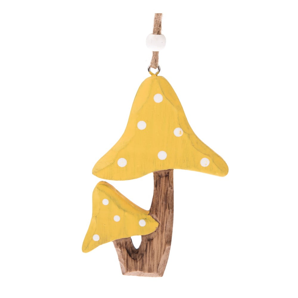 Sada 3 žlutý dřevěných závěsných dekorací Dakls Mushrooms