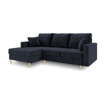 Canapea extensibilă cu 4 locuri și spațiu de depozitare mazzini sofas muguet, pe partea stângă, albastru închis