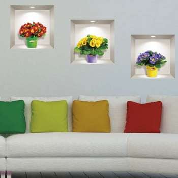 Set 3 autocolante 3D pentru perete Ambiance Field Flowers
