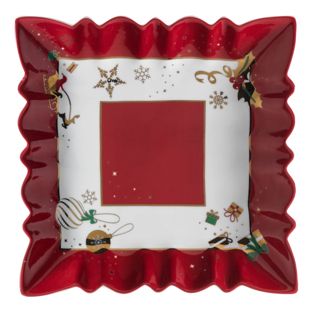 Porcelánový servírovací talíř s vánočním motivem Brandani Alleluia New Bone, délka 23,5 cm