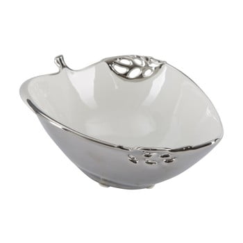 Bol decorativ din ceramică mauro ferretti apple, alb-argintiu