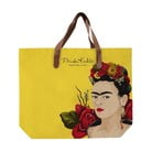 Žlutá plátěná taška s uchem z imitace kůže Madre Selva Frida Roses, 55 x 40 cm