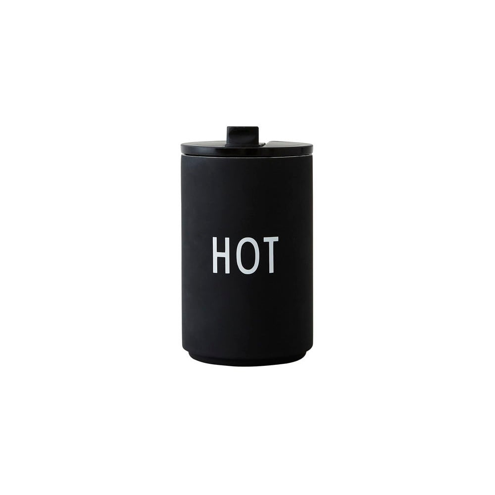 Černý cestovní termohrnek Design Letters Hot, 350 ml