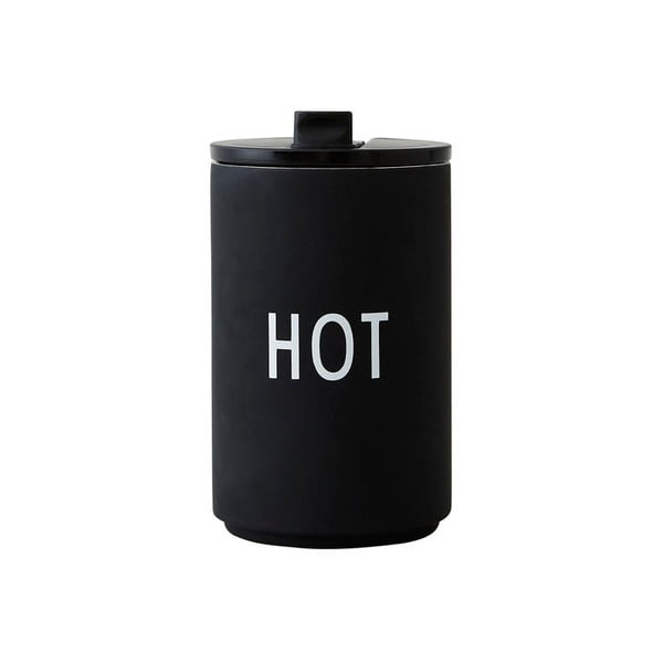 Černý cestovní termohrnek Design Letters Hot, 350 ml