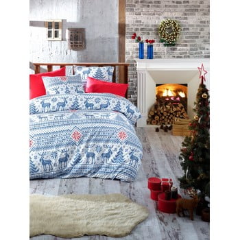 Lenjerie cu cearceaf pentru pat de o persoană, din bumbac ranforsat nazenin home forest blue, 140 x 200 cm