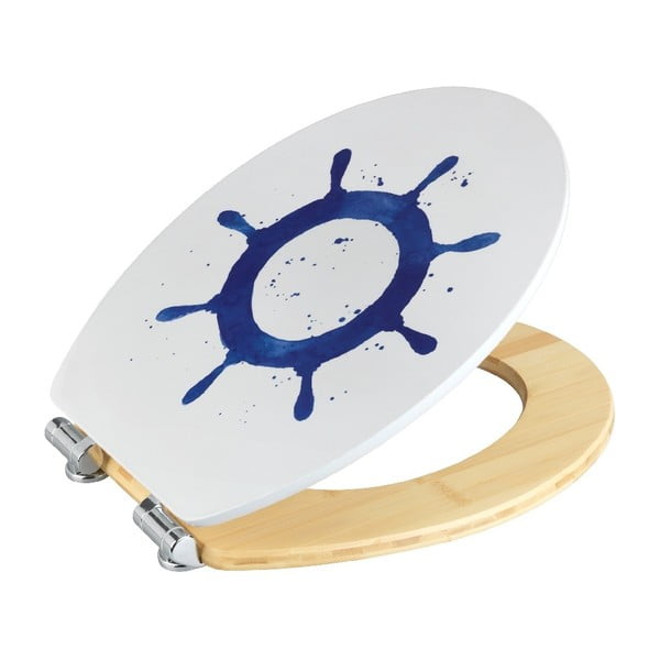 WC sedátko z bambusu a dřevovláknité desky Wenko Steering Wheel, 44 x 37,5 cm