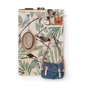 Cuier de perete din lemn surdic pegboard tropical birds
