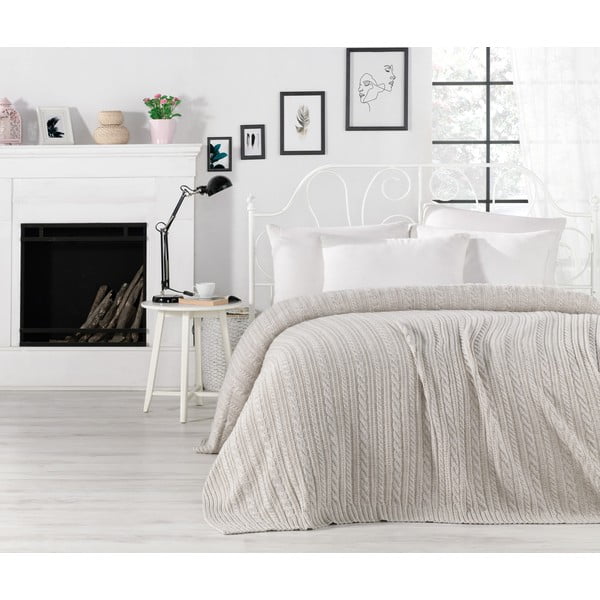 Šedobéžový přehoz přes postel s příměsí bavlny Homemania Decor Camila, 220 x 240 cm