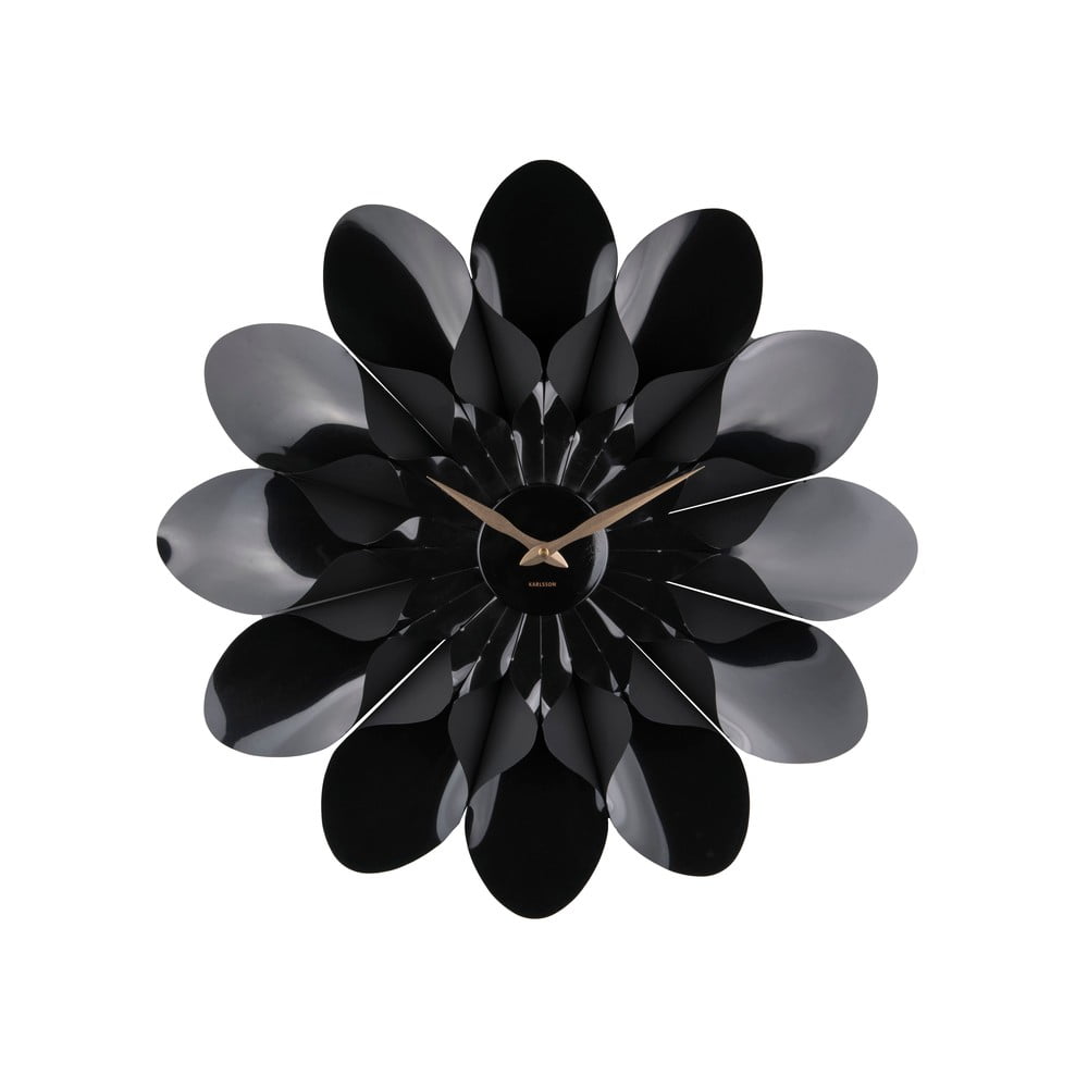 Černé nástěnné hodiny Karlsson Flower, ø 60 cm