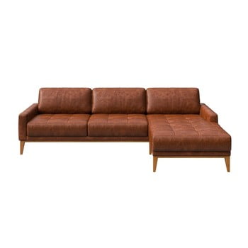 Colțar din piele cu șezlong pe partea dreaptă mesonica musso tufted, maro coniac