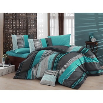 Lenjerie de pat cu cearșaf zigo, turquoise, 200 x 220 cm