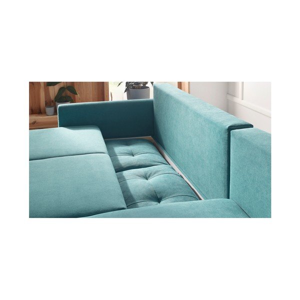 Tyrkysová rozkládací rohová pohovka Bobochic Paris Balio Enjoy, pravý roh