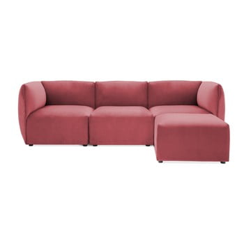 Canapea modulară cu 3 locuri și suport pentru picioare vivonita velvet cube, roșu - roz
