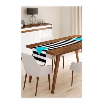 Napron din microfibră pentru masă Minimalist Cushion Covers Stripes with Blue Heart, 45 x 145 cm